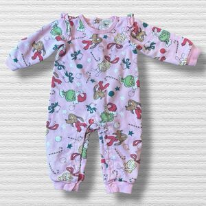 The Grinch Baby Girls Romper 12M Pink Christmas One Piece Cindy Lou Max Dog Play